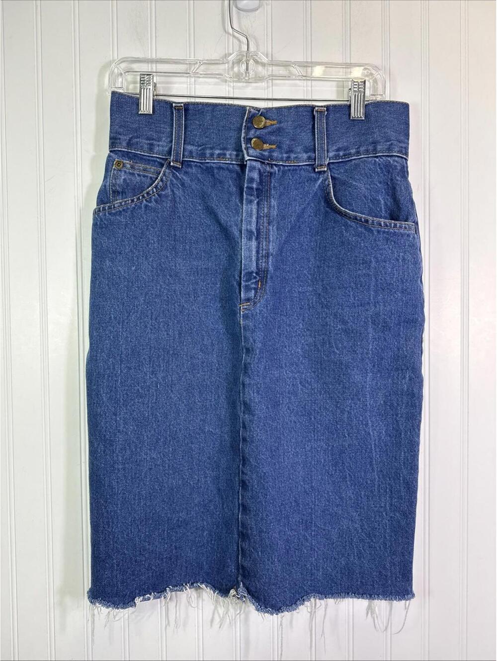 VTG 80s Stuffed Shirt Jeanswear Denim Midi Skirt Made USA High Waist Pencil S